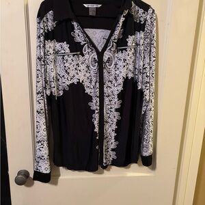 Peter Nygard Black and White Long Sleeve Button Down Shirt